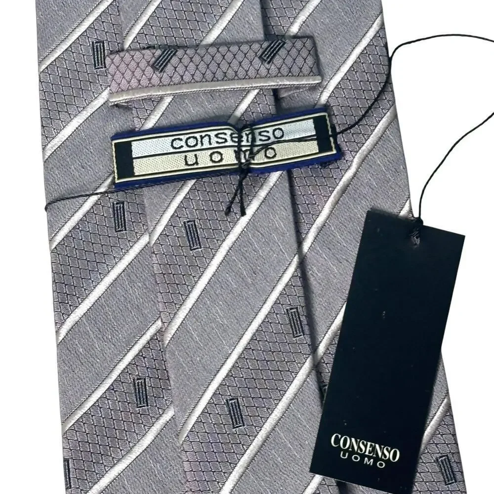 Consenso Uomo Hand Sewn Silk Tie Gray Pinstripe